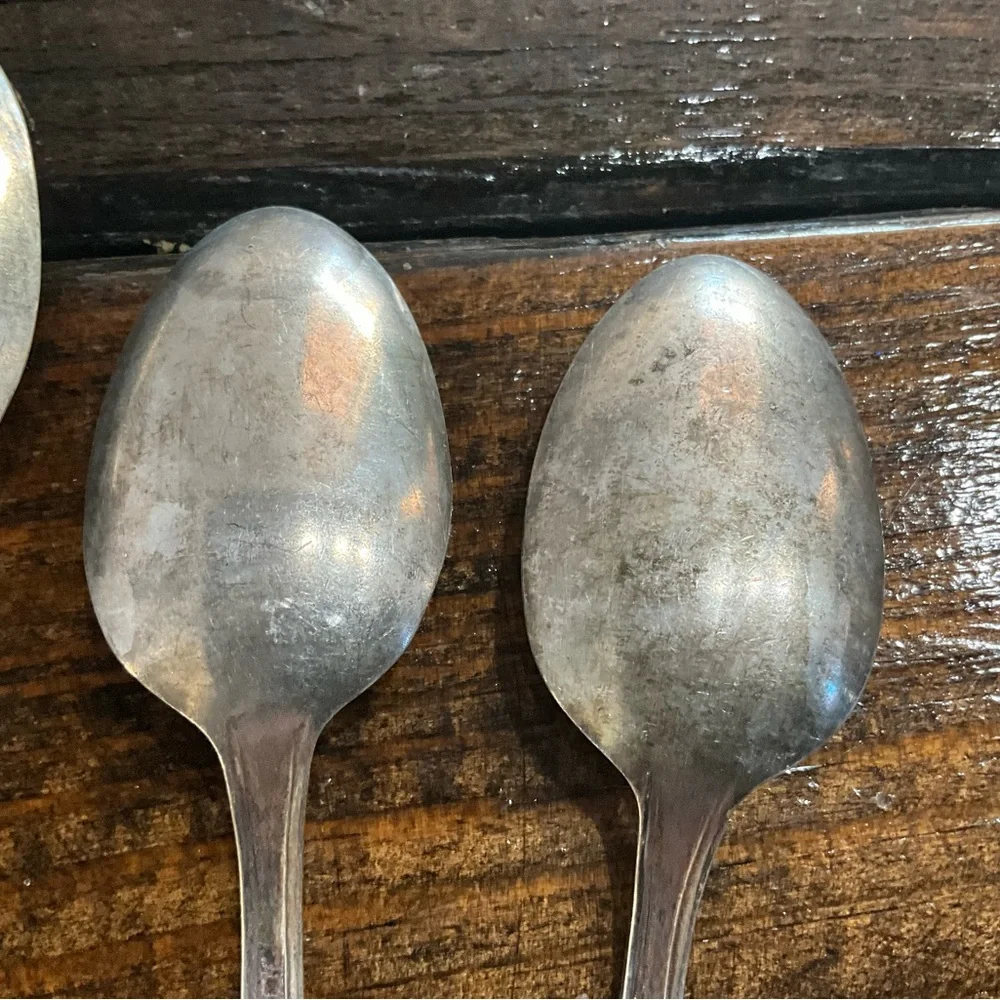 Vintage Lot of 5 Old Company Plate Spoons 3 Tablespoons 2 Teaspoons